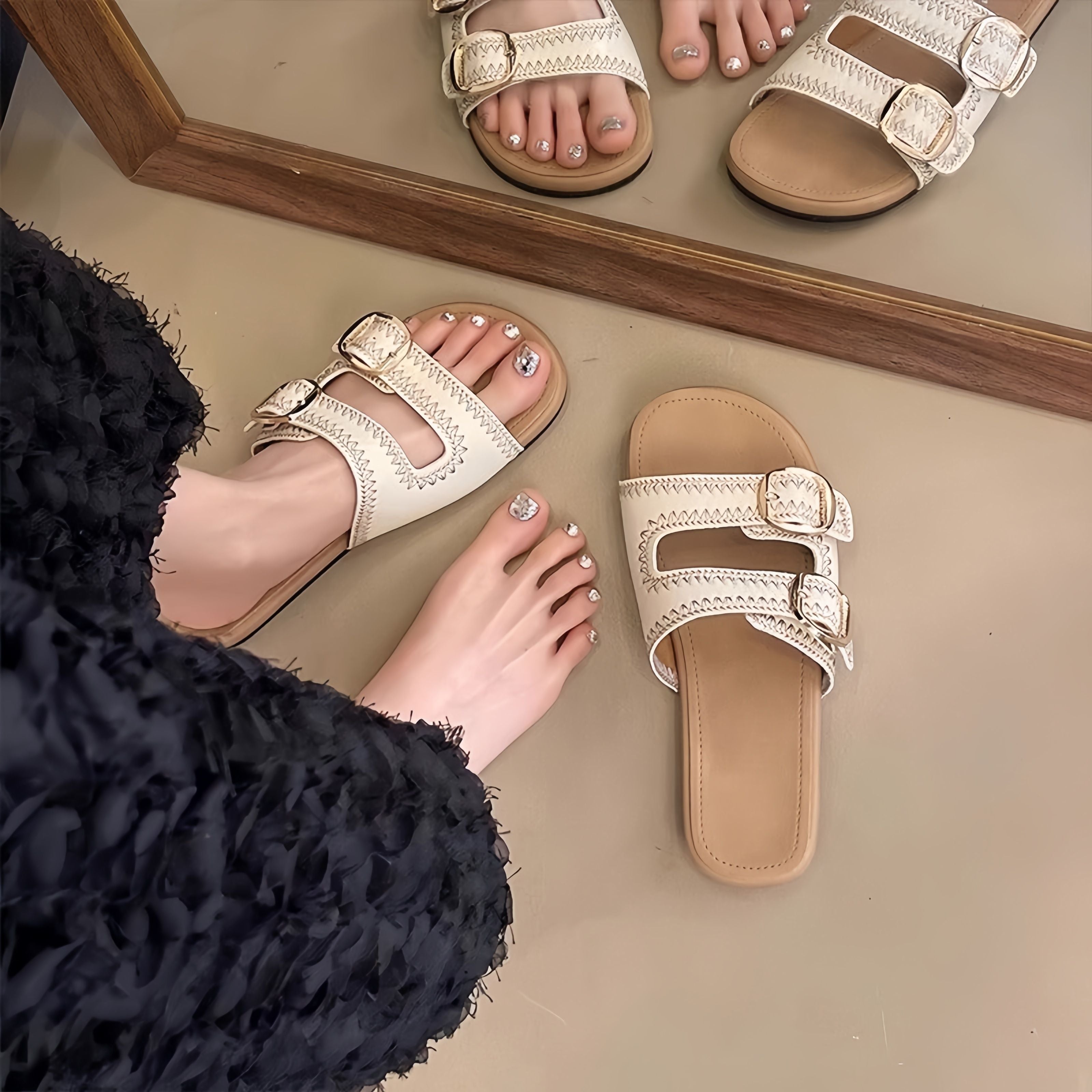 Summer women's fashionable flat cork sandals